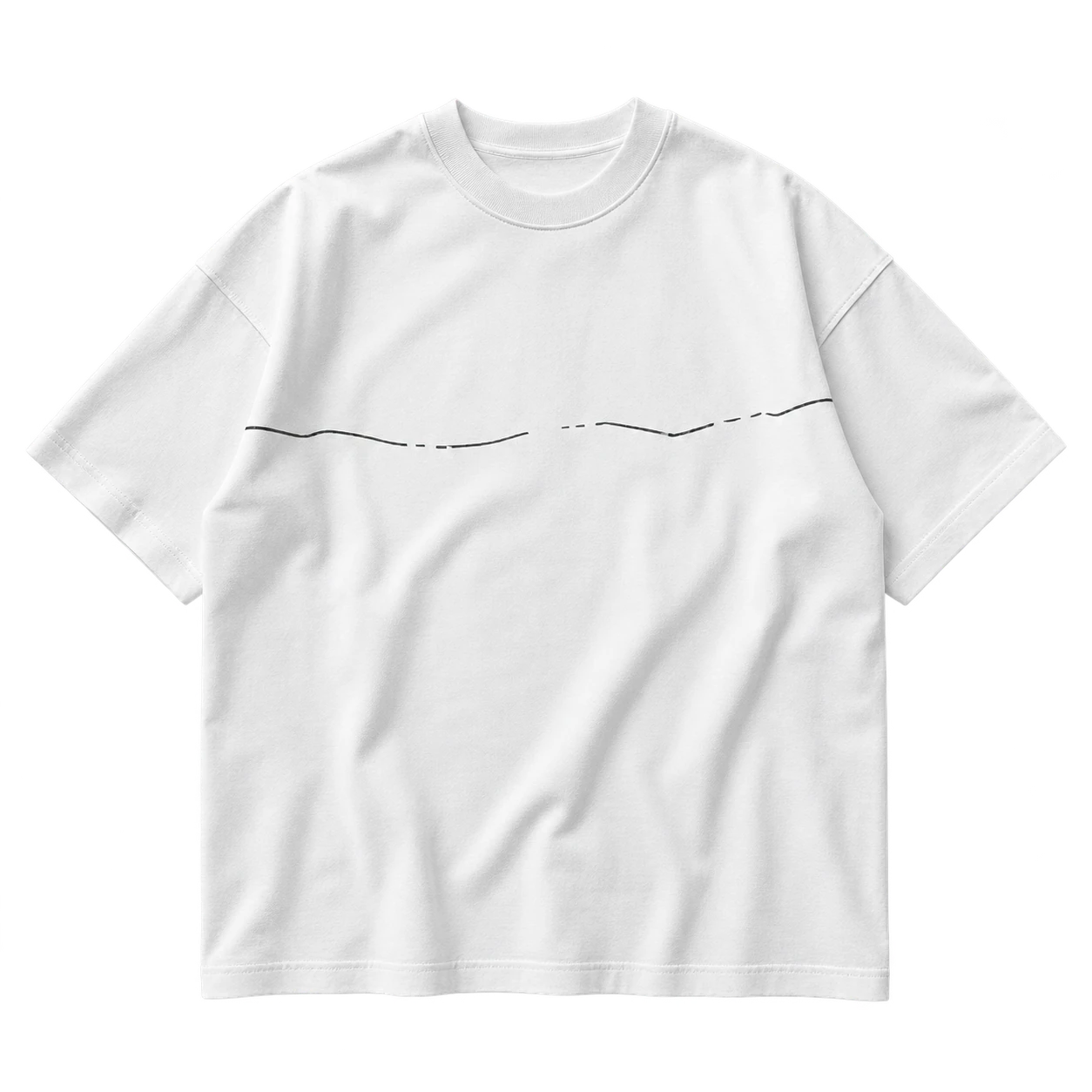 Front flat lay of the paper white Pale Divide tee with one asymmetric black interrupted line.